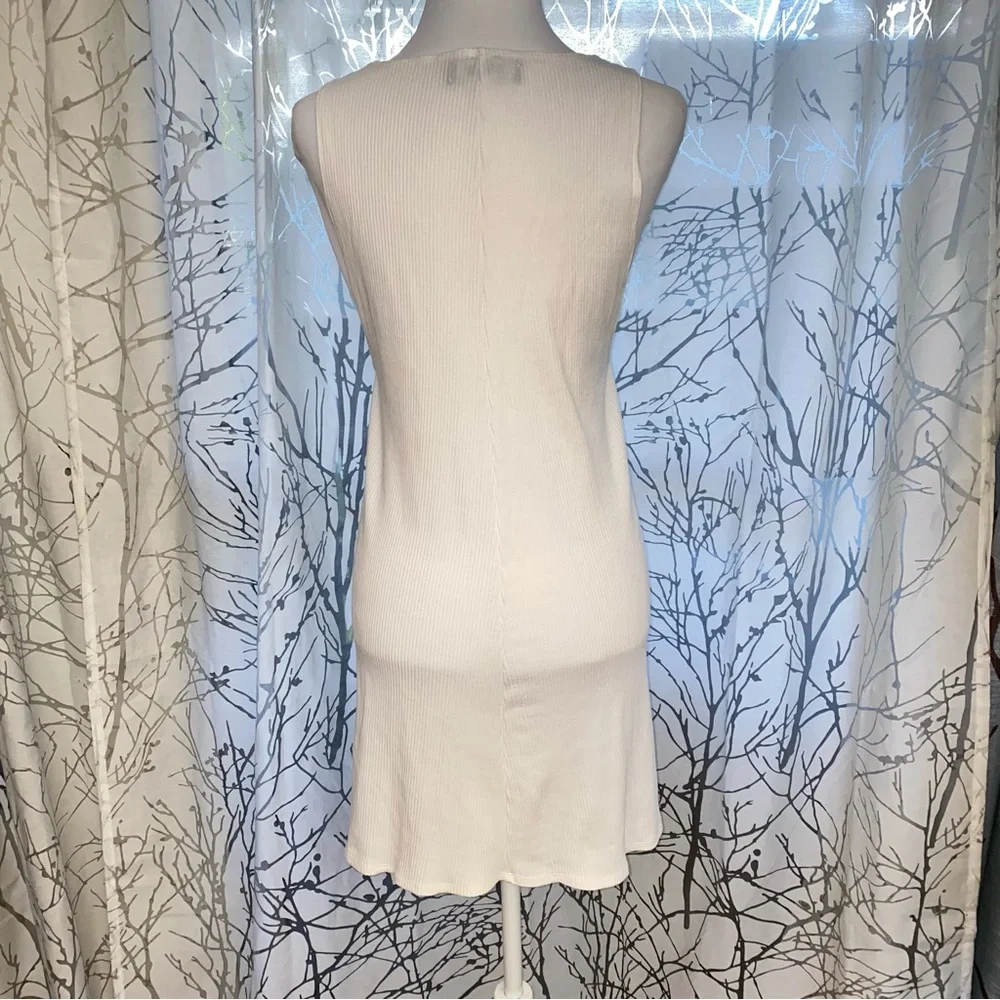 Reformation ARLY cream off white ribbed round neck sleeveless mini tank dress - Picture 8 of 11